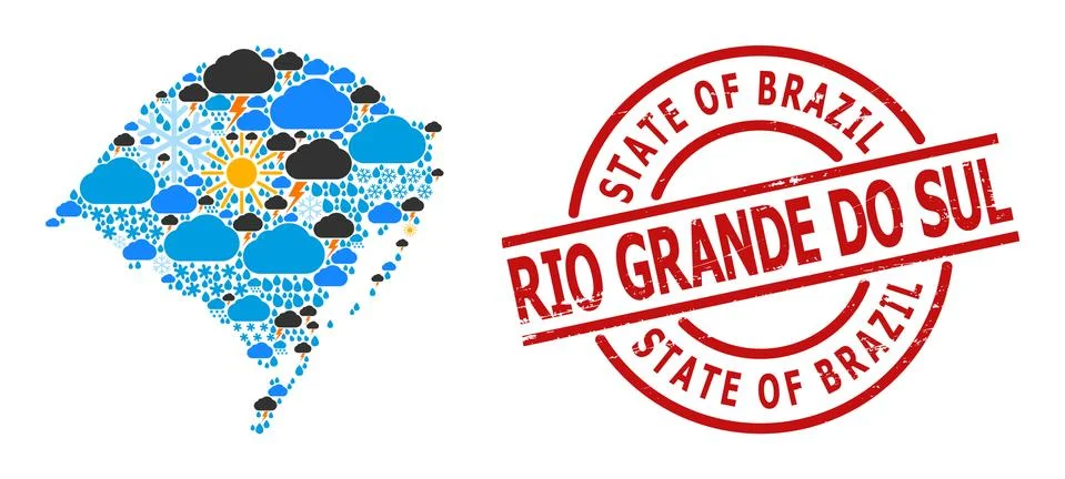 Weather Pattern Map of Rio Grande Do Sul State and Scratched Stamp Seal Stock Illustration
