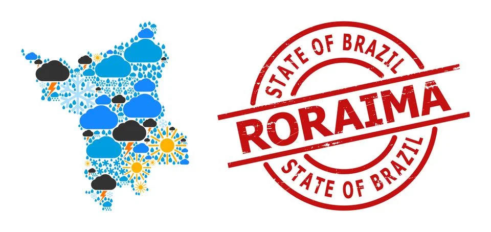 Weather Pattern Map of Roraima State and Grunge Stamp 스톡 일러스트