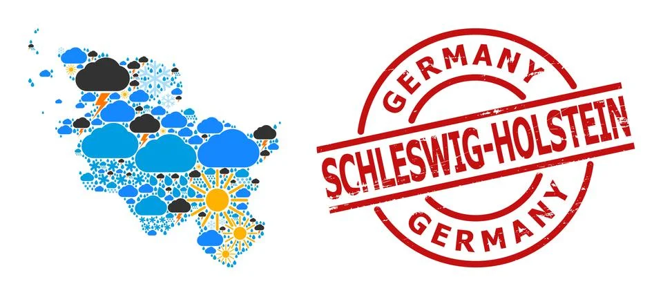Weather Pattern Map of Schleswig-Holstein State and Rubber Seal Stock Illustration