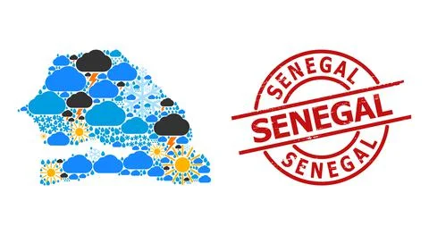 Weather Pattern Map of Senegal and Scratched Stamp Seal Illustrazione stock