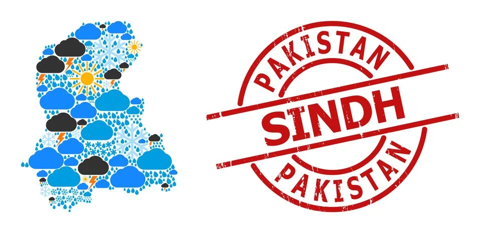 Weather Pattern Map of Sindh Province and Textured Stamp Seal Illustrazione stock