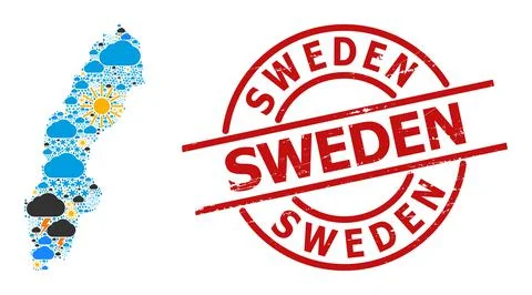 Weather Pattern Map of Sweden and Distress Stamp Seal Illustrazione stock