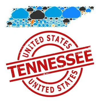 Weather Pattern Map of Tennessee State and Textured Stamp イラスト素材