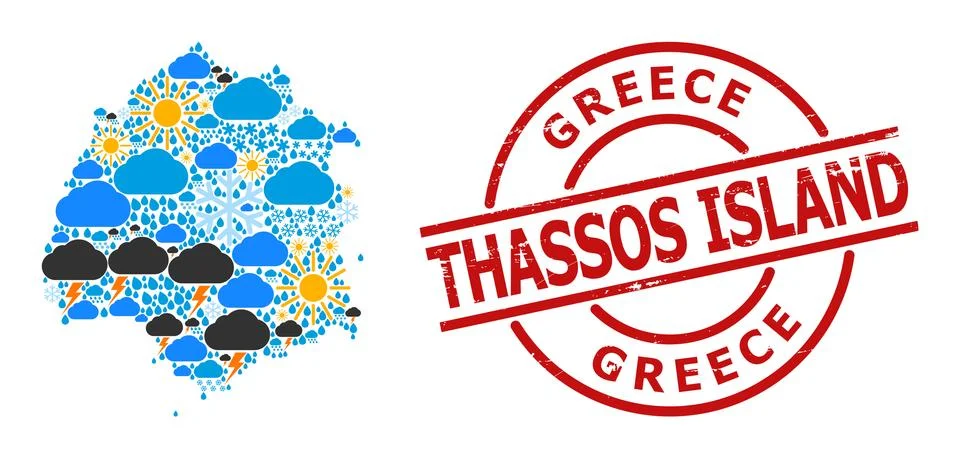 Weather Pattern Map of Thassos Island and Scratched Seal 스톡 일러스트