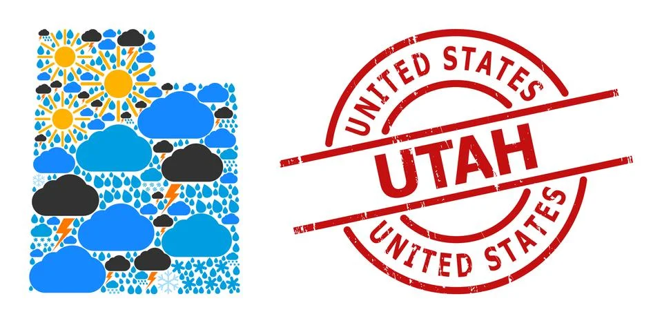 Weather Pattern Map of Utah State and Scratched Seal Stock Illustration