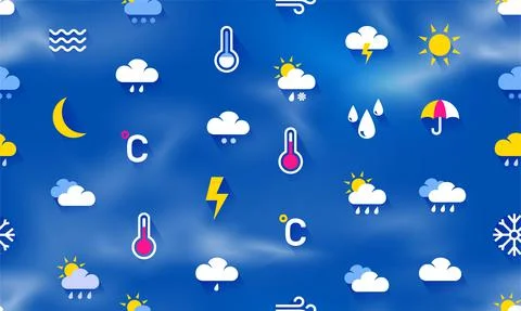 Weather pattern. Summer or winter, spring and autumn background with sun, sun Illustrazione stock