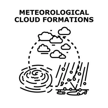 Weather phenomena forecasting and meteorological cloud formations Stock Illustration