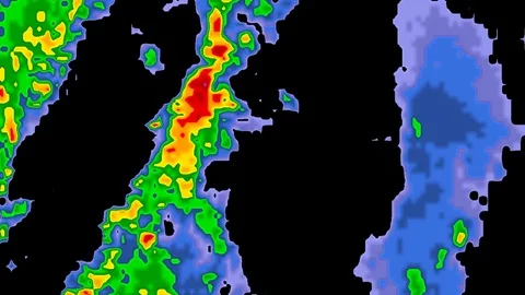 Weather radar screen showing severe thunder storms moving across the US Stock-Footage 88131567