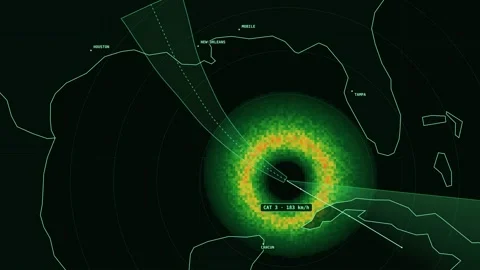 Weather radar screen tracking a hurricane across the Gulf of Mexico Video stock 341784340
