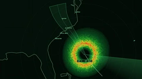 Weather radar screen tracking a hurricane making landfall on the Carolina coast Video stock 341784351