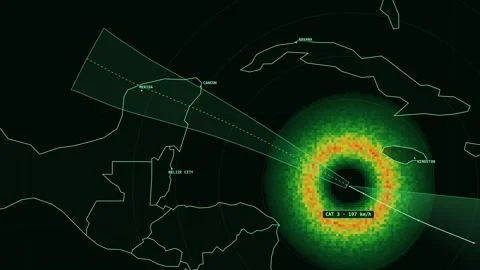 Weather radar screen tracking a hurricane across the Caribbean toward the Video stock 341784352