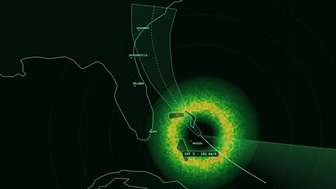 Weather radar screen tracking a hurricane along the Florida east coast Video stock 341784363