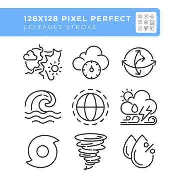 Weather related linear icons set Stock Illustration