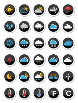 Weather round vector icons set Stock Illustration