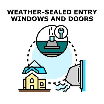 Weather sealed entry windows door construction protecting home 스톡 일러스트