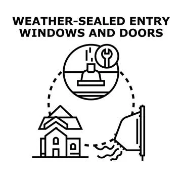 Weather sealed entry windows door construction protecting home Stock Illustration