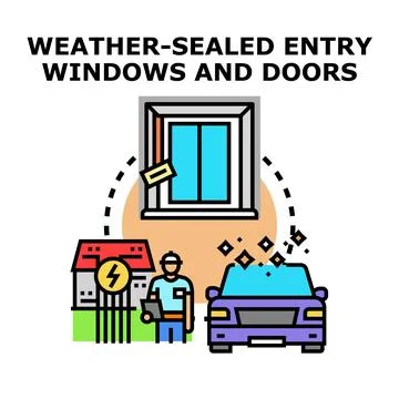 Weather sealed entry windows, doors and home insulation service Stock Illustration