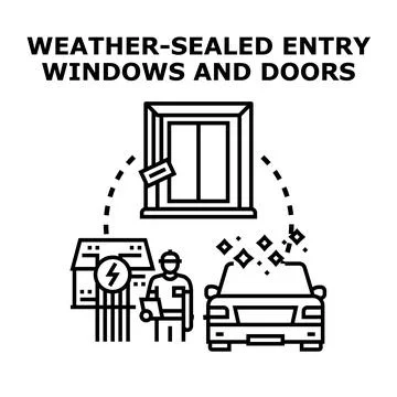 Weather sealed entry windows, doors and home insulation service Stock Illustration