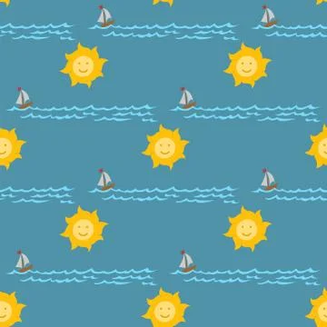 Weather seamless pattern sea vector illustration season design thunder blue Stockillustratie