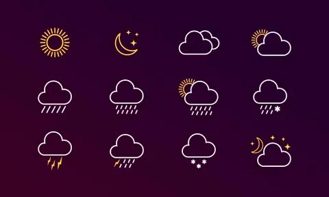 Weather set icon. Sunny, cloudy, snowing on isolated background. EPS 10 vecto Stock Illustration