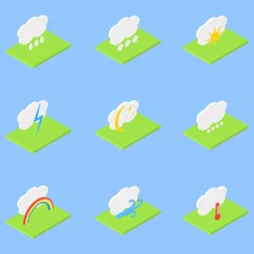 Weather set of isometric icons. Vector illustration . Stock Illustration