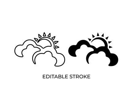 Weather, sky, mainly cloudy, clouds and sun, editable stroke, silhouette Stock Illustration