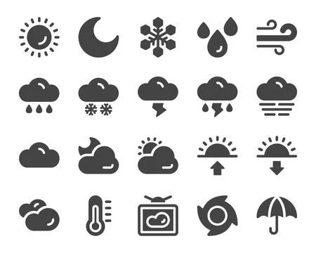Weather solid icon set Stock Illustration