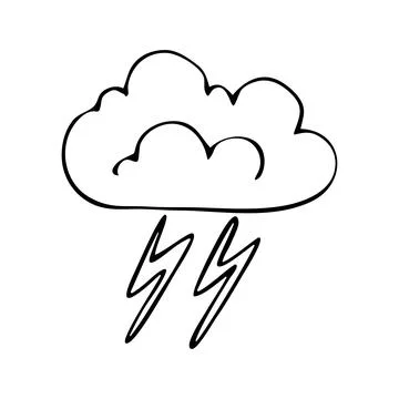 The weather is stormy cloudy with lightning. Vector doodle cloud. Hand drawn  Illustrazione stock
