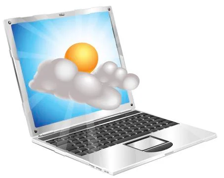 Weather sun and cloud icon  laptop concept 스톡 일러스트