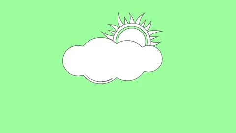 Weather. Sunny, cloudy, rain. A simple animated icon. Green background. Stock Footage 161623097