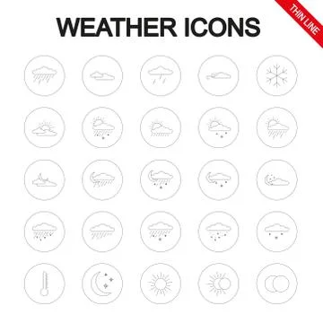Weather. Universal icons set. Vector. Thin line. Stock Illustration