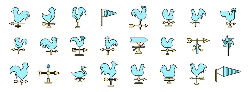 Weather vane showing wind direction with rooster and different shapes Stock Illustration