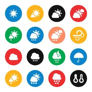 Weather vector icon set. Weather forecast trendy coloured modern icons. Stock Illustration