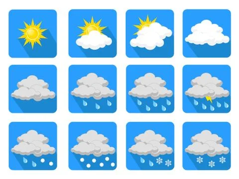 Weather vector icons flat design, stock illustration Stock Illustration