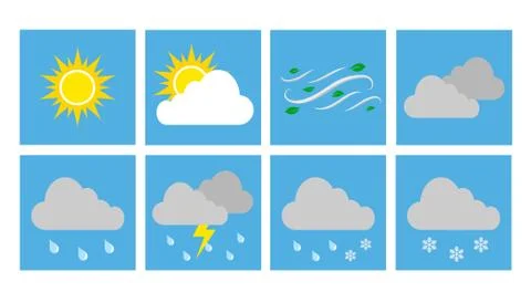 Weather vector icons flat design, stock illustration Stock Illustration