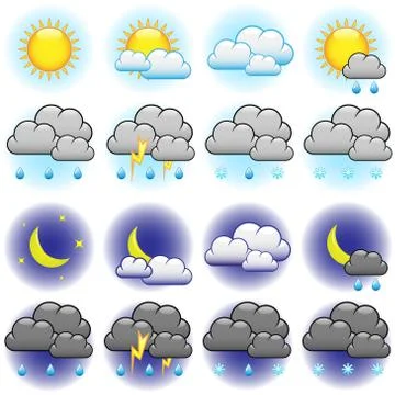 Weather vector icons set isolated on white background. Stock Illustration