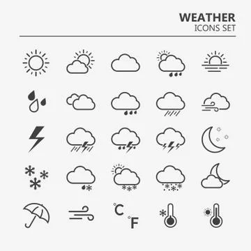 Weather web icons set. Line art vector simple outlines illustrations Stock Illustration