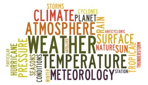 Weather in words tag cloud Illustrazione stock