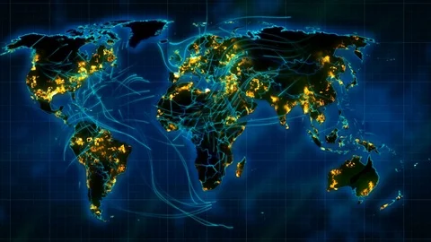 Weather world map with bright connections Stock Footage