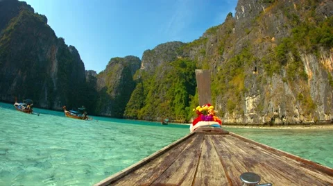 Weather Worn Deck of a Motorized Longtail Boat in Thailand Stock Footage 54612579