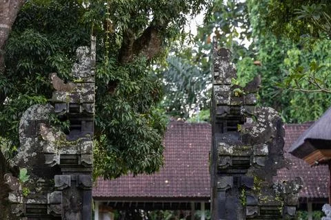 Weathered Balinese Split Gate at Ubud Temple Stock Photos