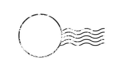 Weathered black vector postal stamp featuring wavy lines, empty circular vali Stock Illustration