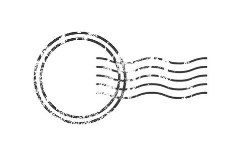 Weathered black vector postal stamp featuring wavy lines, empty circular vali Stock Illustration