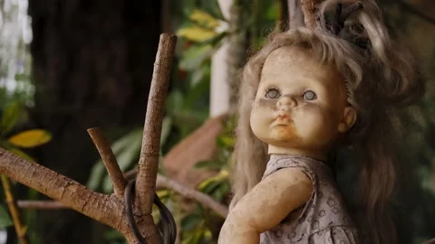 Weathered Blond Doll Hanging From Tree Branch At Island Of Dolls Xochimilco Stock Footage 345099186