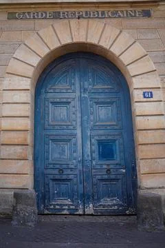 Weathered Blue Arched Gate in a Classical Baroque Style Stock Photos