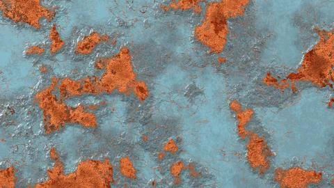 Weathered blue wall with orange peeling paint and rust patches for vintage Stock Illustration