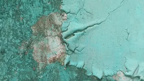 Weathered Blue Wall – Peeling Paint and the Art of Decay Stock Footage 308154419