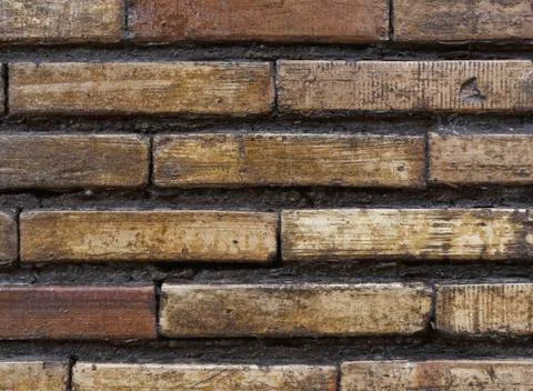 Weathered brick wall close up background, filtered image Stock Photos