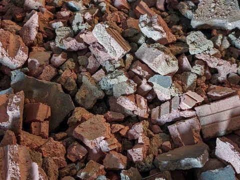 Weathered Broken Brick Rubble Texture Background With Construction Material  Fotos de archivo