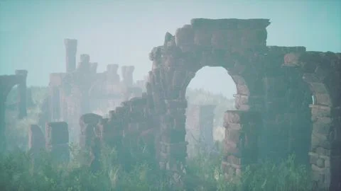 Weathered castle remains on elevated land Stock Illustration
